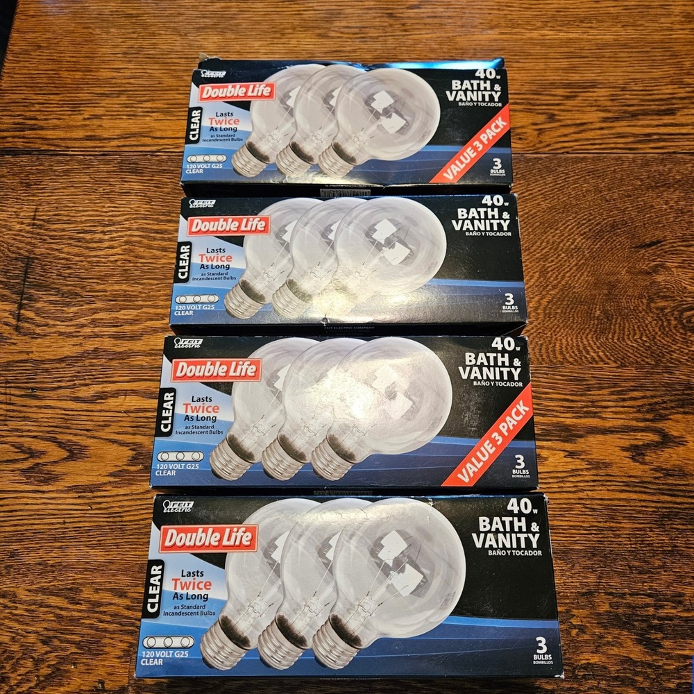 Feit Electric 40W G25 Clear Globe Vanity Light Bulbs Double Life‎ 120V 12 Pack